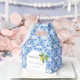 Caja Para Regalos Boda de azulejos azules y limones mediterráneos