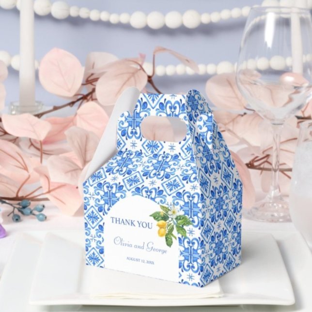 Caja Para Regalos Boda de azulejos azules y limones mediterráneos (Subido por el creador)