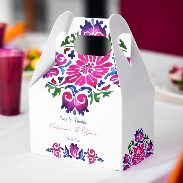 Caja Para Regalos Boda de azulejos de talavera mexicana rosa (Pink blue Mexican talavera tiles wedding Favor Box personalized favors fiesta mexicana themed)