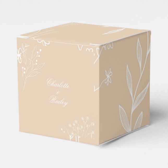 Caja Para Regalos Boda de Boho floral de la esquina blanca beige (Costado Anverso)