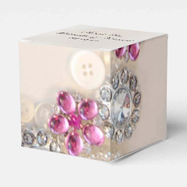 Caja Para Regalos Boda de Botones de Diamante Rosa de Perlas Blancas (Costado Anverso)