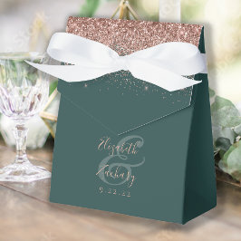 Caja Para Regalos Boda de brillo de oro rosa verde oscuro moderno