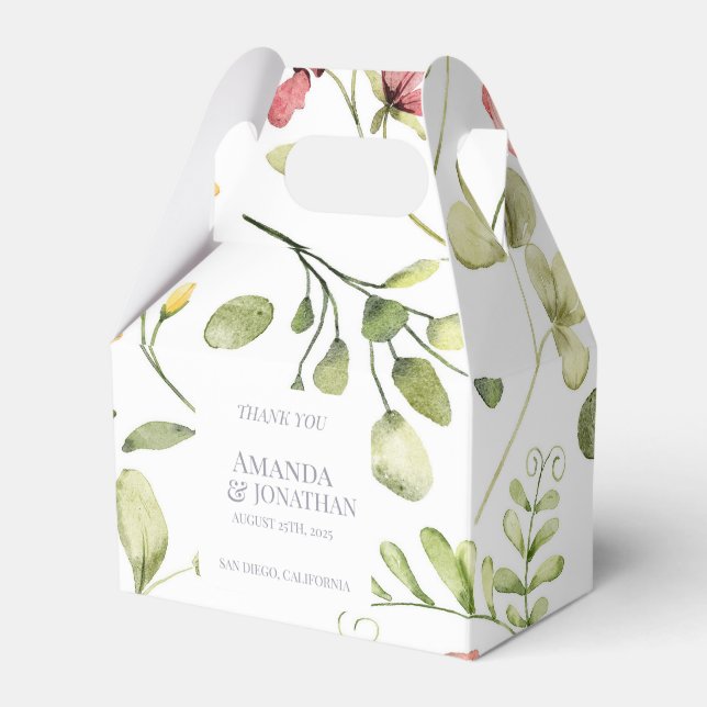 Caja Para Regalos Boda de caligrafía de flores de campo modernas gra (Front Side)