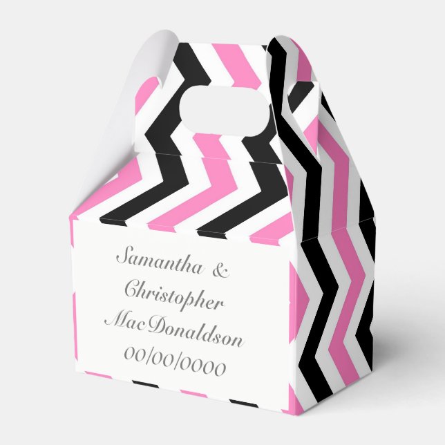 Caja Para Regalos Boda de chevron blanco y negro rosa (Reverso)