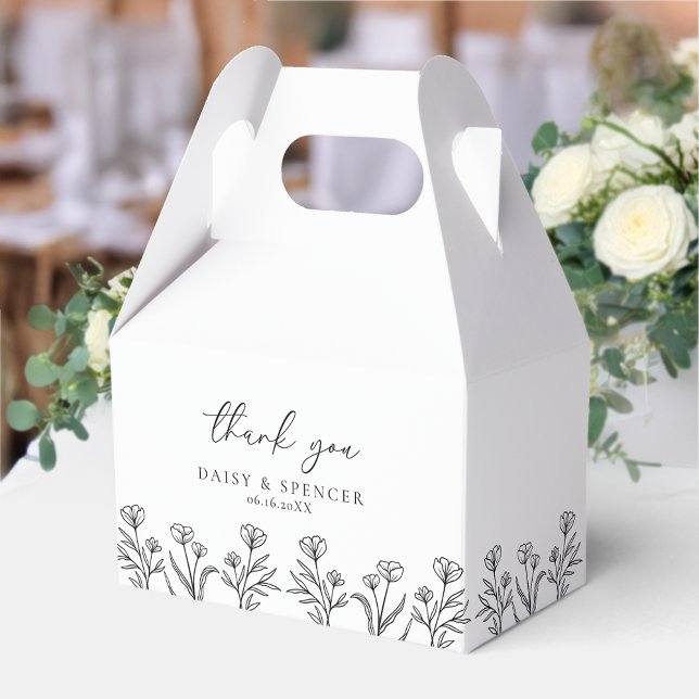 Caja Para Regalos Boda de contorno floral simple en blanco y negro (Subido por el creador)