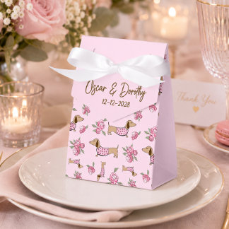 Caja Para Regalos Boda de Dachshund y Peonías Florales Personalizada