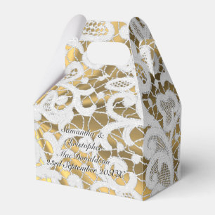 Caja Para Regalos Boda de damasco de encaje blanco y dorado