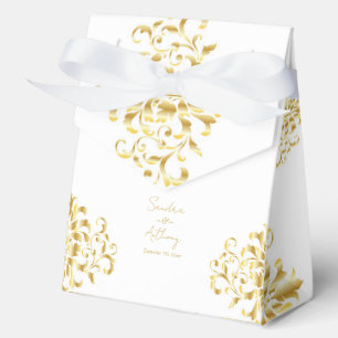 Caja Para Regalos Boda de Damasco Dorado y Blanco Elegante