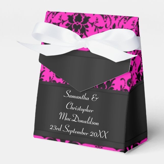 Caja Para Regalos Boda de damasco rosa negro y fucsia (Front Side)