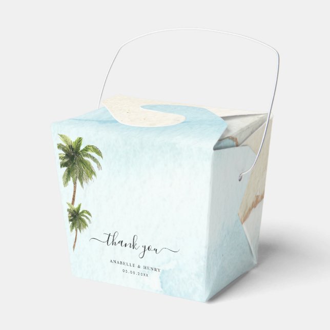 Caja Para Regalos Boda de destino de playa de arena de palmeras trop (Front Side)