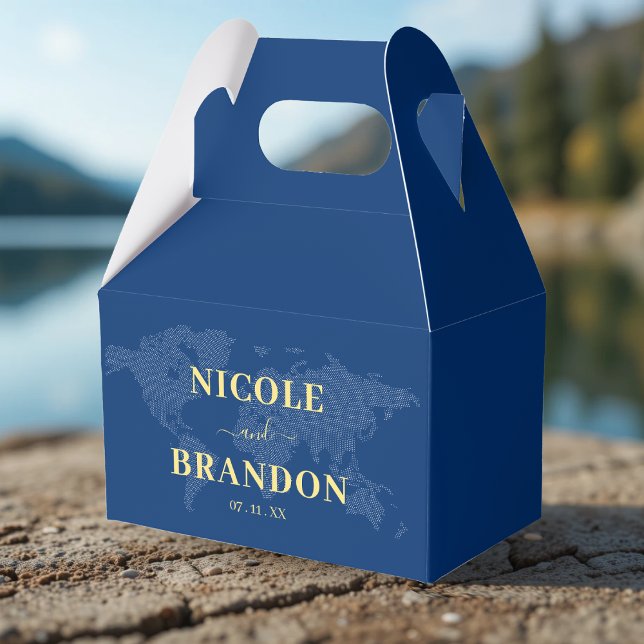 Caja Para Regalos Boda de destino del mapa del mundo azul (Blue World Map Destination Wedding Favor Boxes
)
