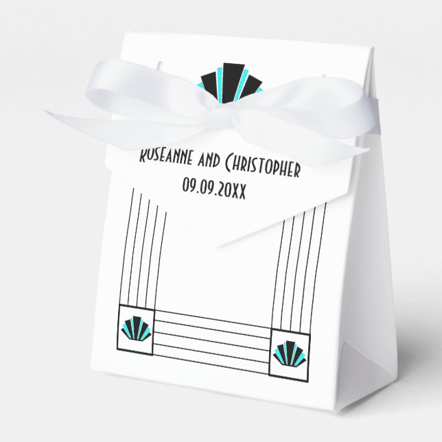 Caja Para Regalos Boda de diseño Art Deco Azul (Front Side)