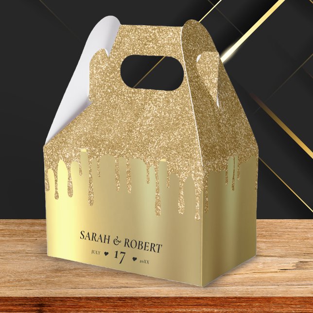 Caja Para Regalos Boda de Drip Purpurina Gold (Subido por el creador)