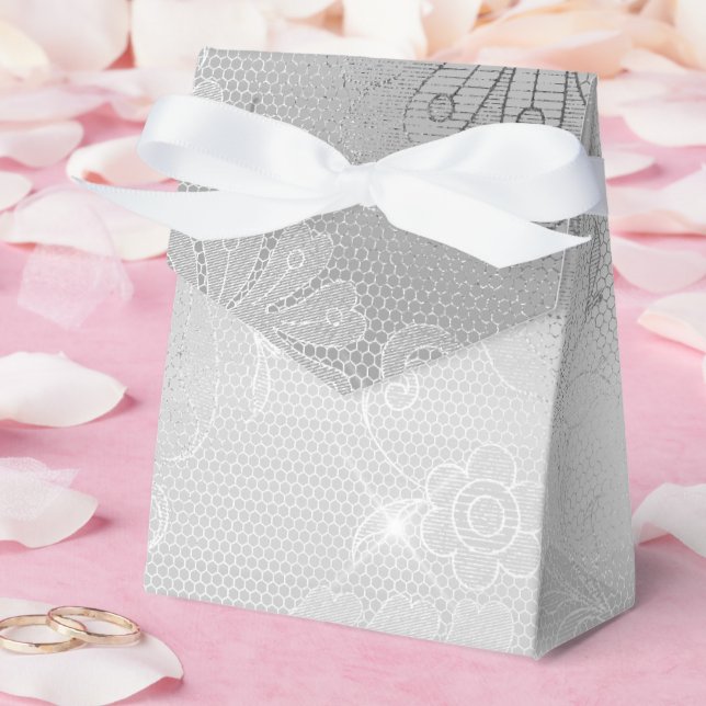 Caja Para Regalos Boda de encaje floral plateado (Boda)