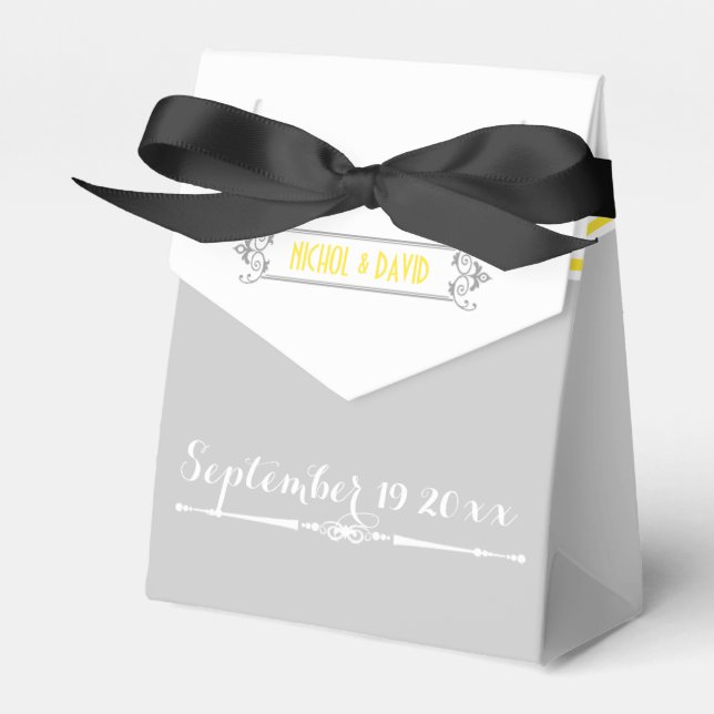 Caja Para Regalos Boda de época moderna amarilla, gris, blanca (Front Side)