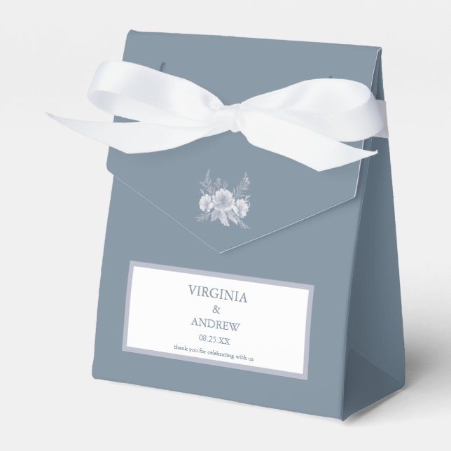 Caja Para Regalos Boda de estilo victoriano en azul con flores blanc (Front Side)