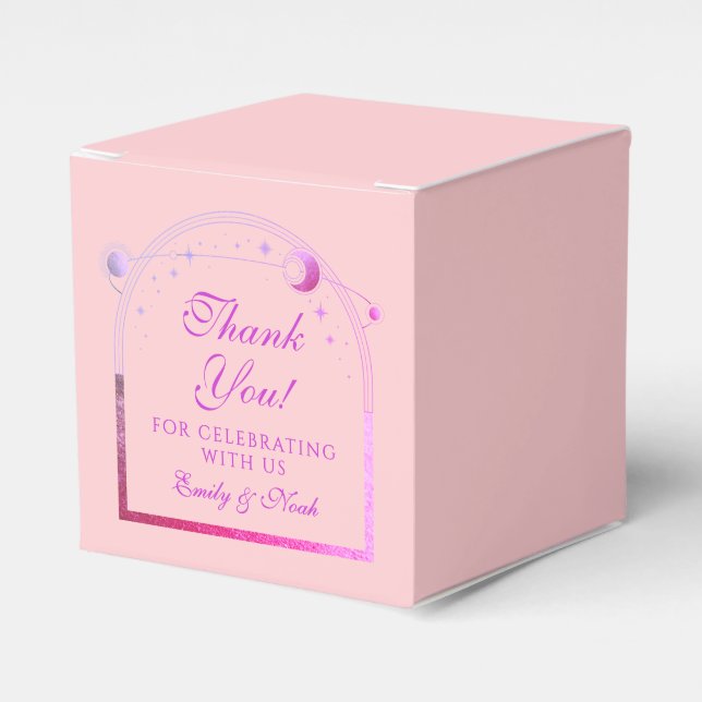 Caja Para Regalos Boda de estrellas de la luna del sol morado celest (Costado Anverso)