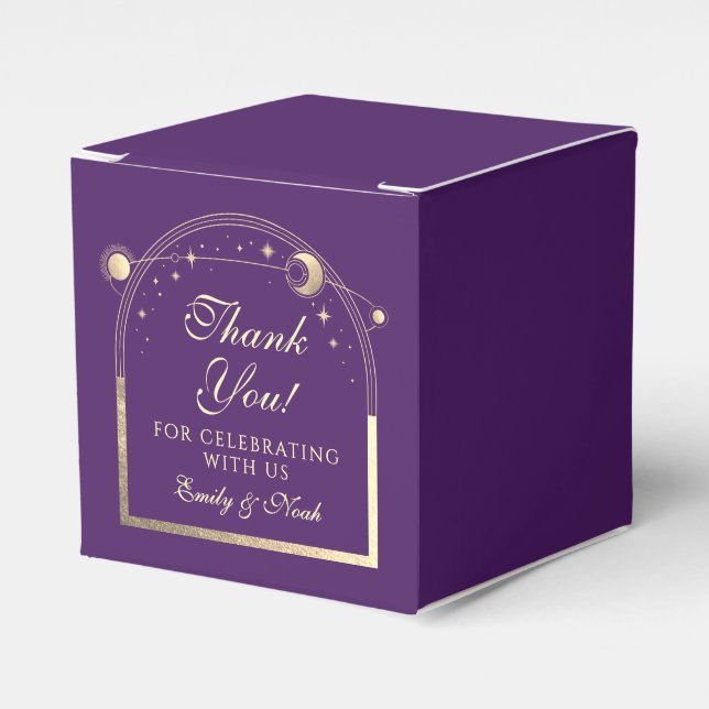 Caja Para Regalos Boda de estrellas de luna de oro morado celestial  (Costado Anverso)