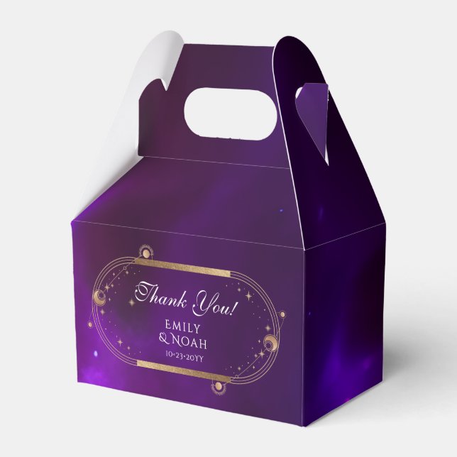 Caja Para Regalos Boda de estrellas de luna de oro Verde azulado púr (Front Side)