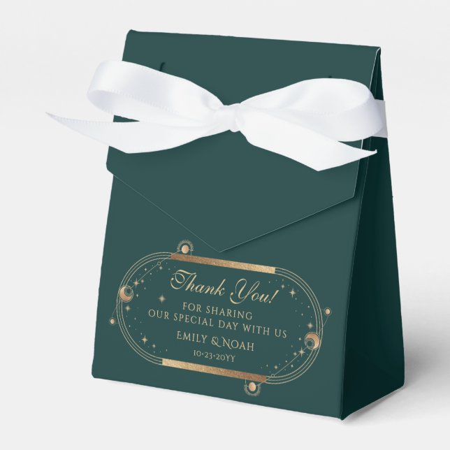 Caja Para Regalos Boda de estrellas de luna de oro verde celestial  (Front Side)