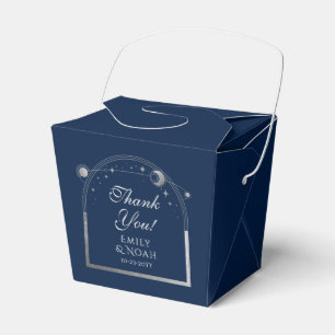 Caja Para Regalos Boda de estrellas lunares celestiales de plata azu