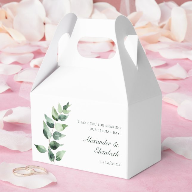 Caja Para Regalos Boda de Eucalipto con Acuarela | Blanco (Boda)