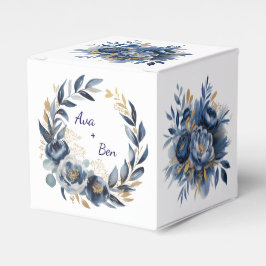 Caja Para Regalos Boda de Flor de Peonía Azul Marino y Dorado
