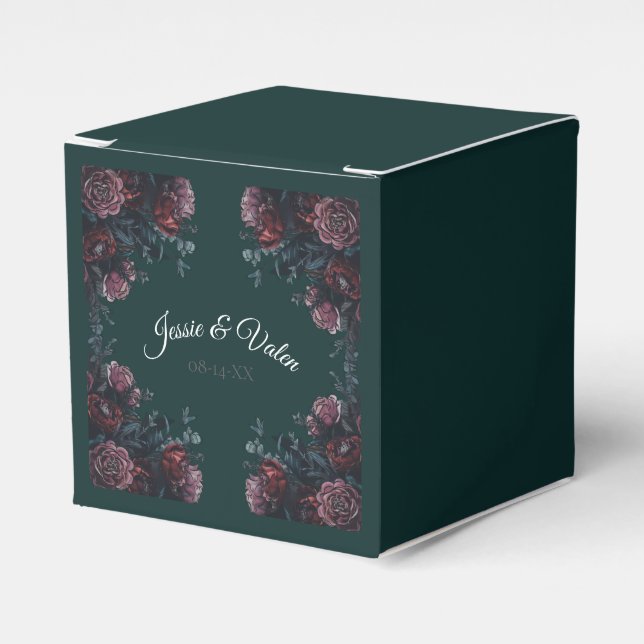 Caja Para Regalos Boda de Floral Verde Forestal (Costado Anverso)