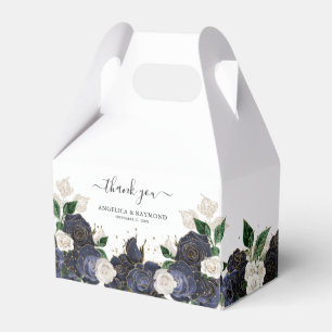 Caja Para Regalos Boda de Florales Elegantes de Rosa Blanca y Azul M