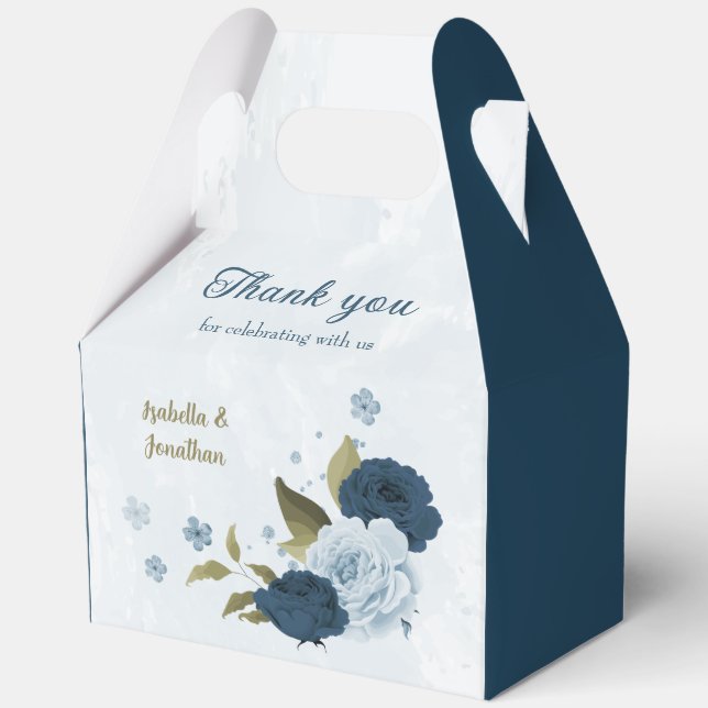 Caja Para Regalos boda de flores azul marino claro (Anverso)