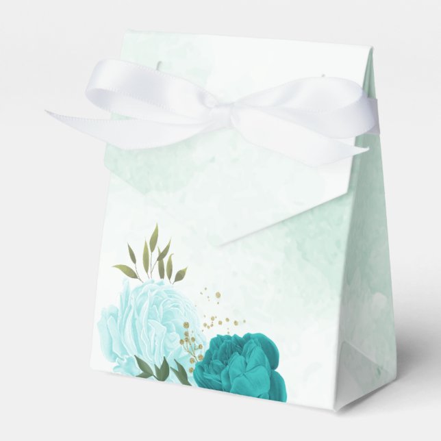 Caja Para Regalos boda de flores azul turquesa (Front Side)