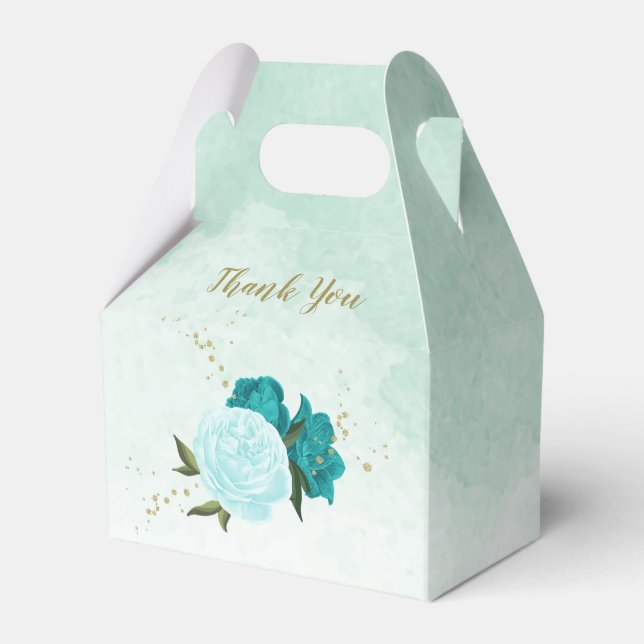 Caja Para Regalos boda de flores azul turquesa (Front Side)