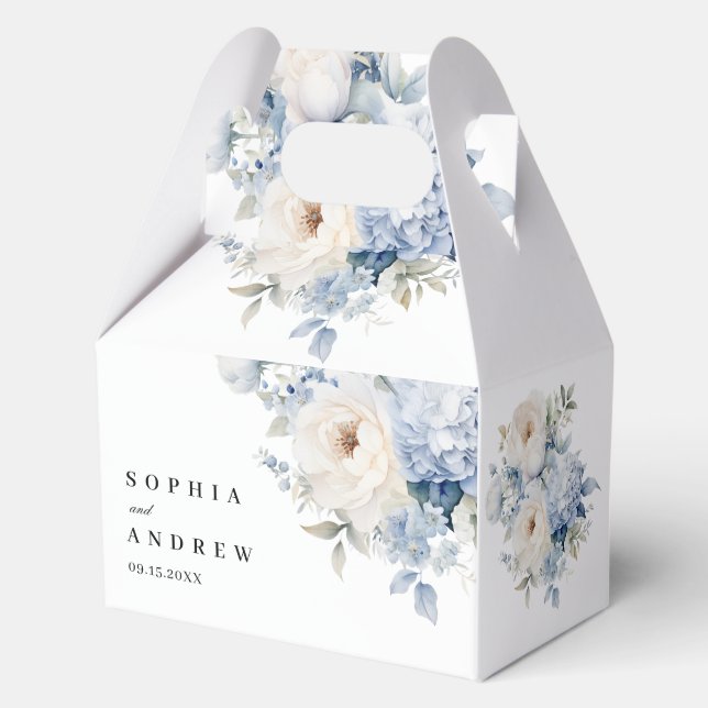 Caja Para Regalos Boda de flores azules y blancas (Anverso)
