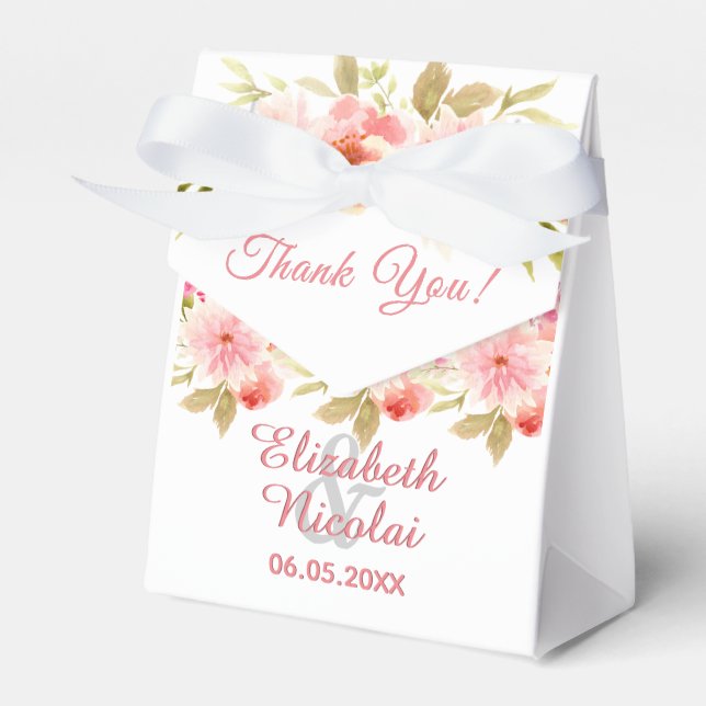 Caja Para Regalos Boda de flores blancas rosadas gracias (Front Side)