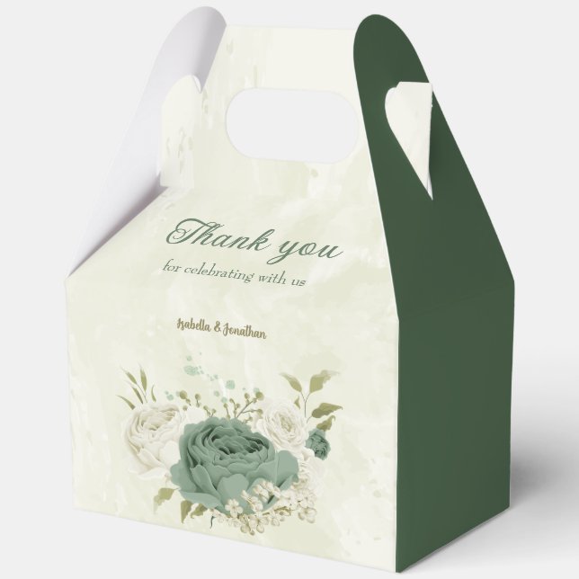 Caja Para Regalos boda de flores blancas verdes de salvia (Anverso)