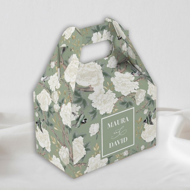 Caja Para Regalos Boda de Flores de Aves de la Chinoiserie verde sal (Subido por el creador)