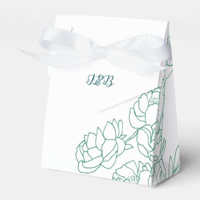 Caja Para Regalos Boda de flores de peones de mano verde (Front Side)