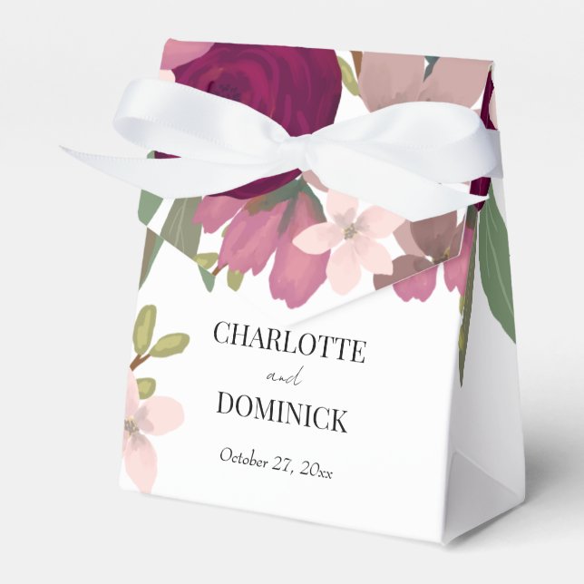 Caja Para Regalos Boda de Flores del jardín de Borgoña (Front Side)