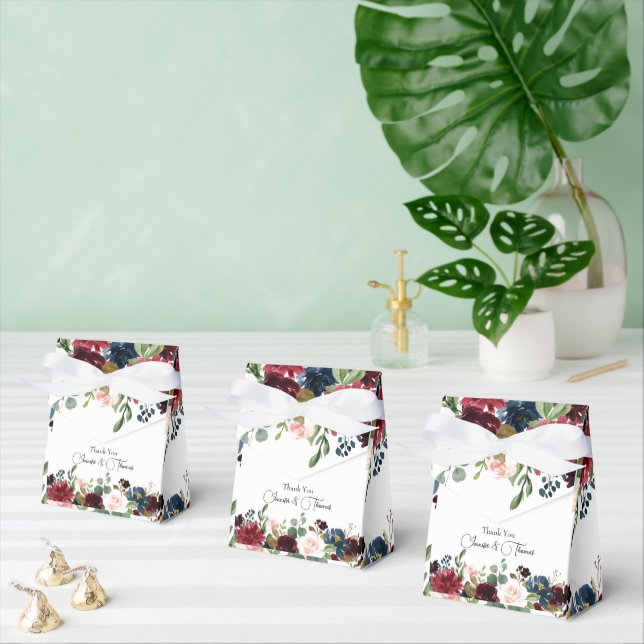 Caja Para Regalos Boda de Flores Inglesas Borgoña y Azul (Múltiple)