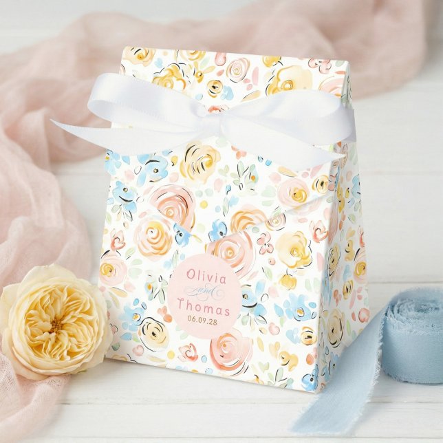 Caja Para Regalos Boda de flores pastel dibujadas a mano caprichosas (Whimsical Floral Pattern Pastel Favor Box for Wedding)