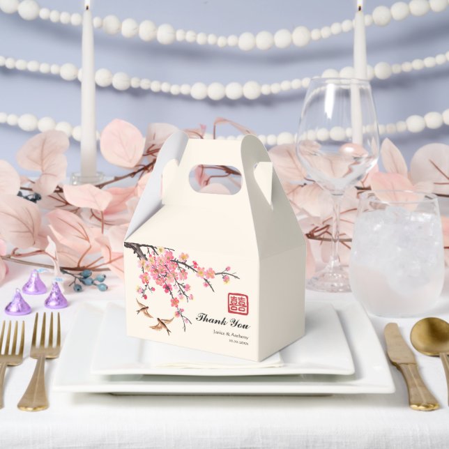 Caja Para Regalos Boda de flores y pájaros de pinturas de tinta chin (Boda)