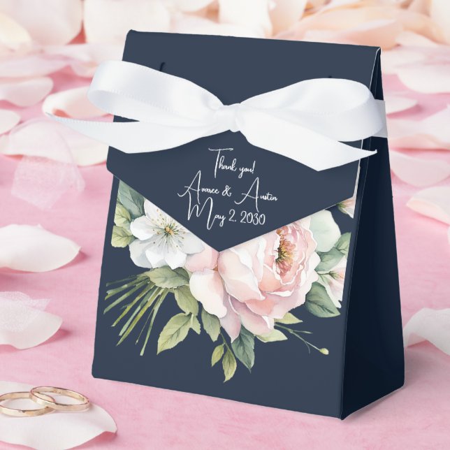Caja Para Regalos Boda de fondo de la Marina de Peonies Rosados (Boda)