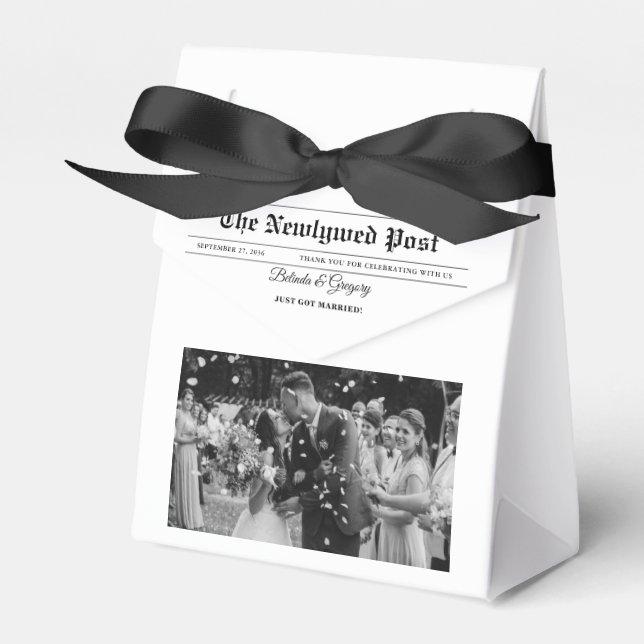 Caja Para Regalos Boda de fotos en blanco y negro de periódico boda (Front Side)