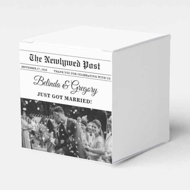 Caja Para Regalos Boda de fotos en blanco y negro de periódico boda (Costado Anverso)