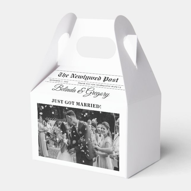 Caja Para Regalos Boda de fotos en blanco y negro de periódico boda (Front Side)