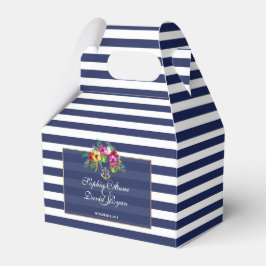 Caja Para Regalos Boda de franjas azules de la marina tropical flora