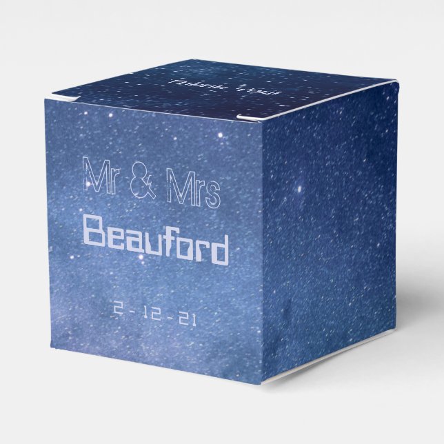 Caja Para Regalos Boda de galaxia azul y púrpura (Costado Anverso)