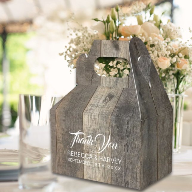 Caja Para Regalos boda de granero de grano de leña rústico occidenta (rustic western country woodgrain barn wedding favor boxes)