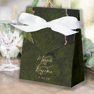 Caja Para Regalos Boda de guión dorado de ágata verde oliva