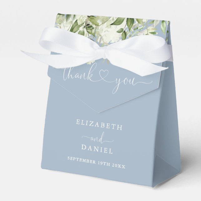 Caja Para Regalos Boda de guión floral de verde azul polvoriento (Front Side)